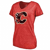 Women's Calgary Flames Distressed Team Primary Logo Tri Blend T-Shirt Red FengYun